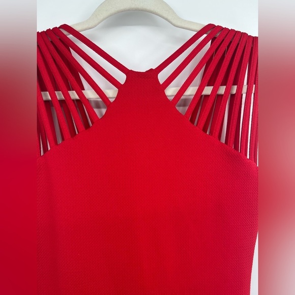 Dress The Population Gwen Red Strappy Cutout Stretch Bodycon Midi Dress Medium - Picture 5 of 11